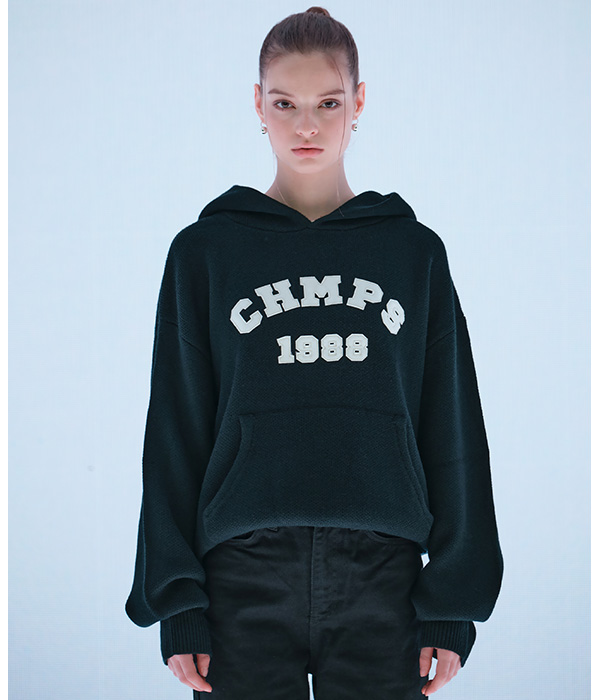 CHMPS PATCH KNIT HOODIE B22FT12BK